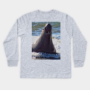 Elephant seal roaring Kids Long Sleeve T-Shirt